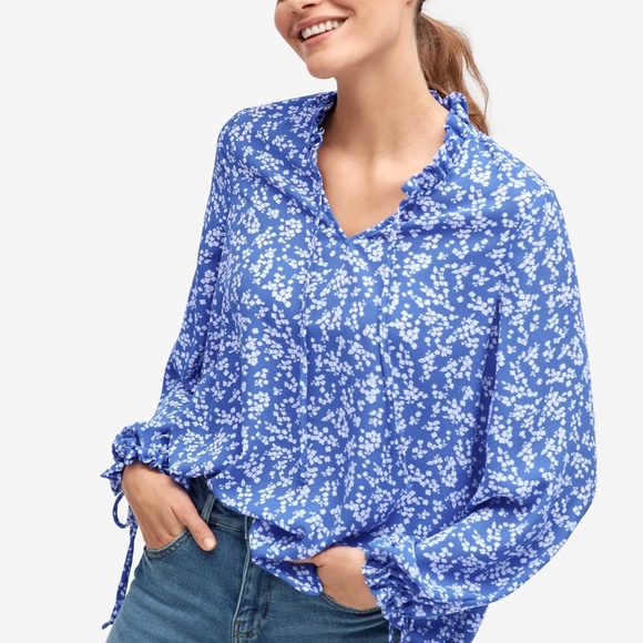 ellos Tops - Ellos Ruffle Trim blue floral Blouse size 22 1411